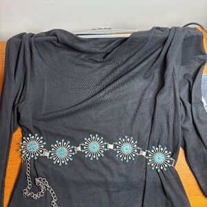 Vintage Chico's "Turquoise", Clear Crystal & Metal Chain Belt